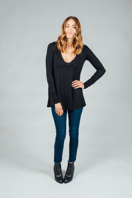 Long Sleeve Deep V-Neck Flowy Tee